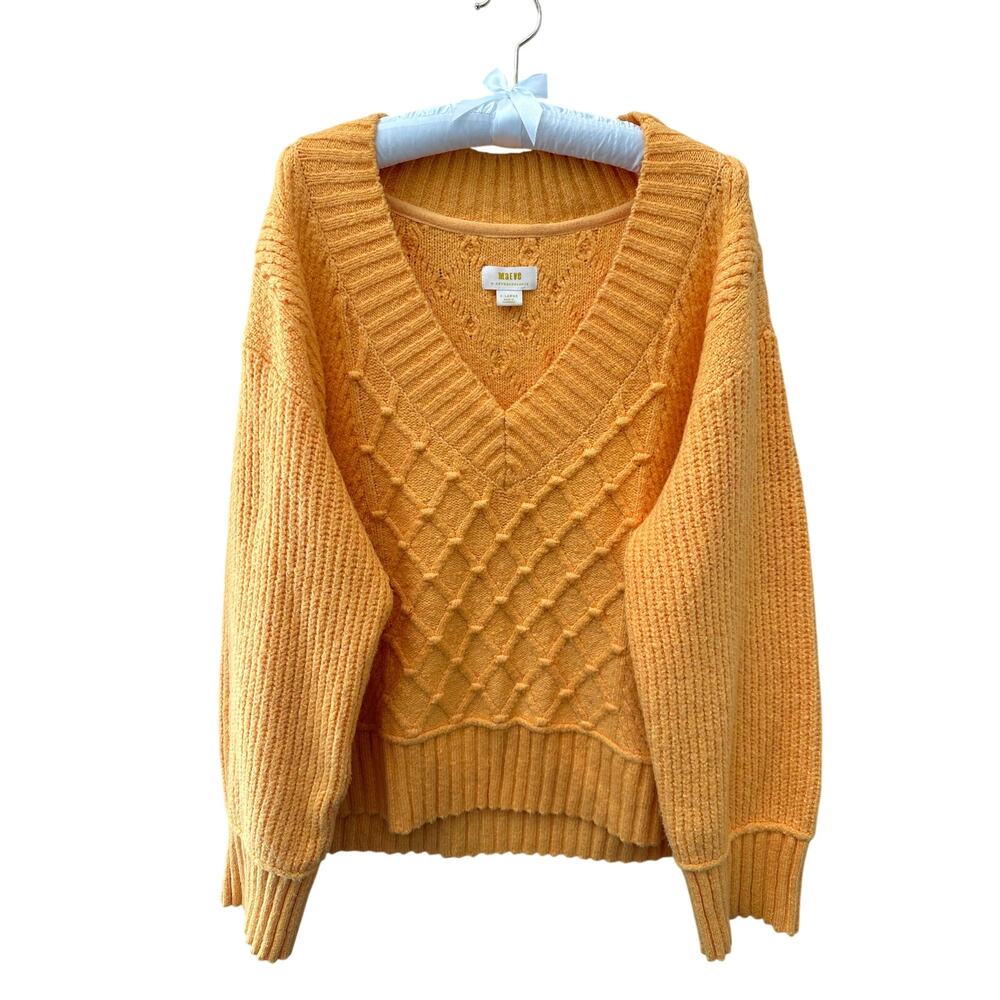 ANTHROPOLOGIE Maeve Tillie V-Neck Pullover Sweater Yellow Chunky Knit Cozy XL